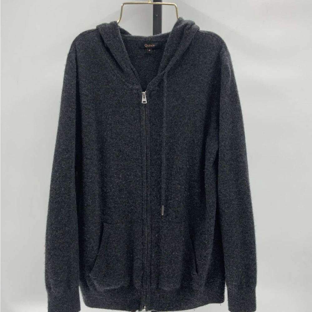 Quince Charcoal Zip-Up Women’s Mongolian Cashmere Hoodie Sweater S